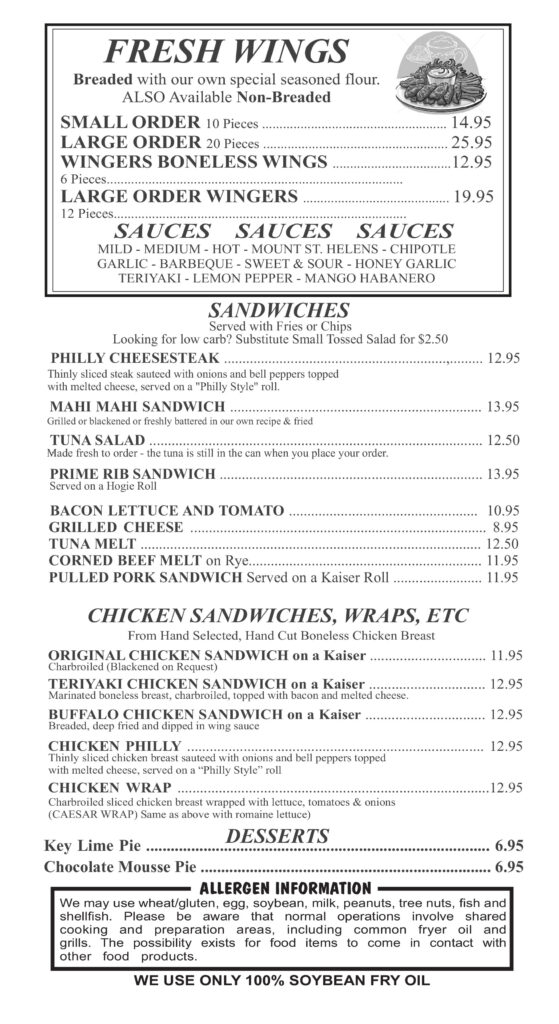 Menu - Uncle Al's Davie